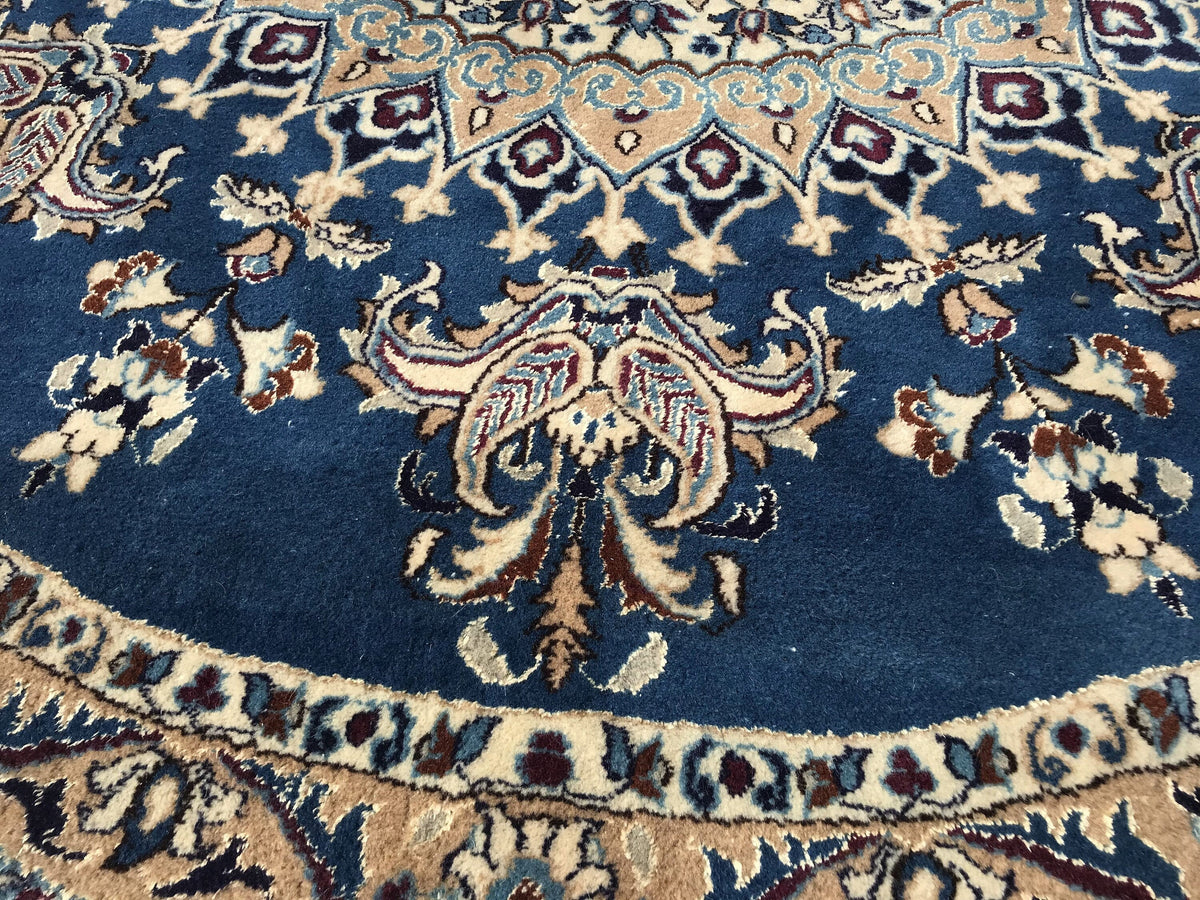 Handknotted Oushak Round Rug: 6.56 ft Vintage Turkish Rug