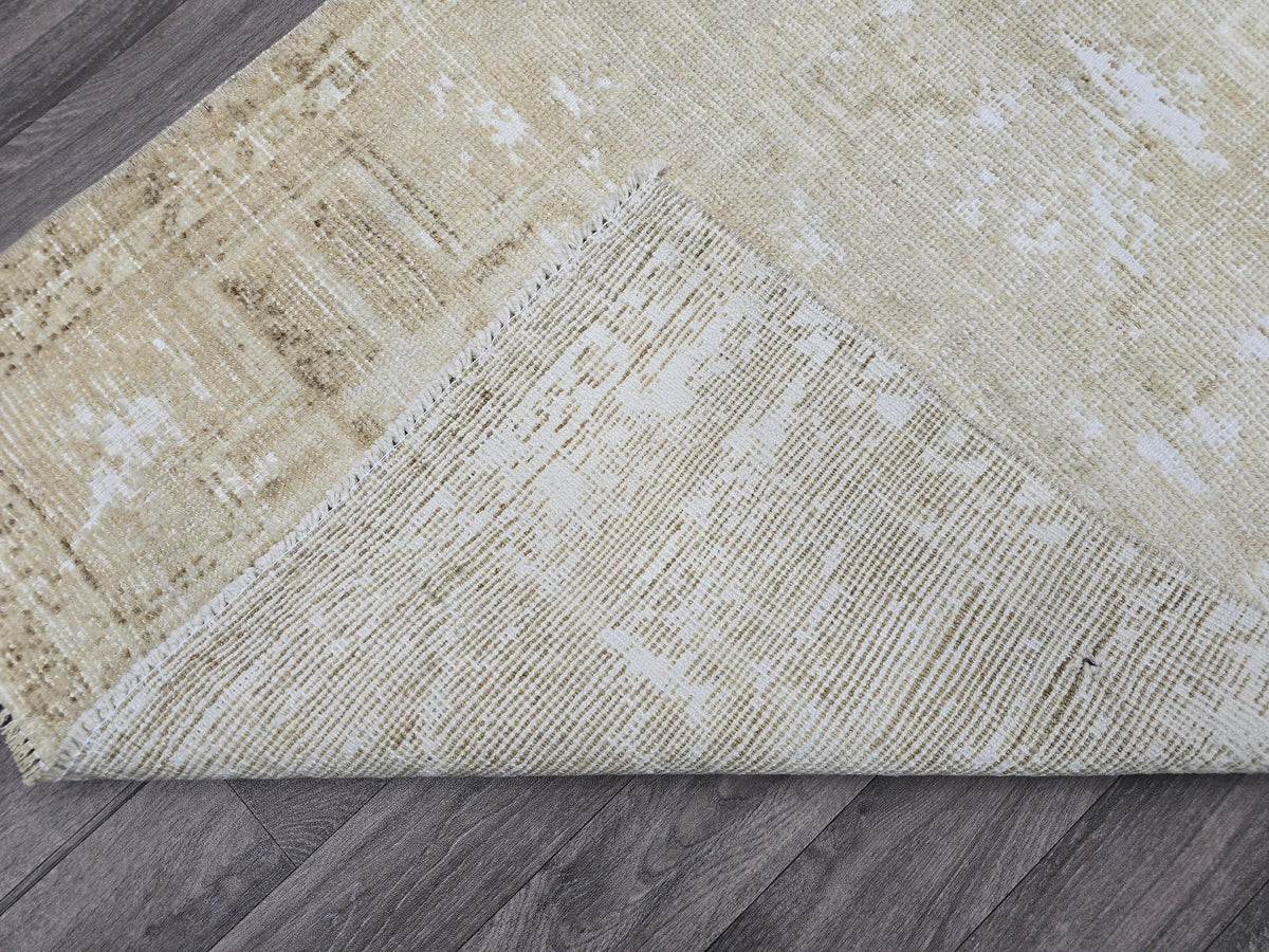 3x4 Neutral Oushak Turkish doormat, wool Vintage Bathmat, Small Turkish Rug