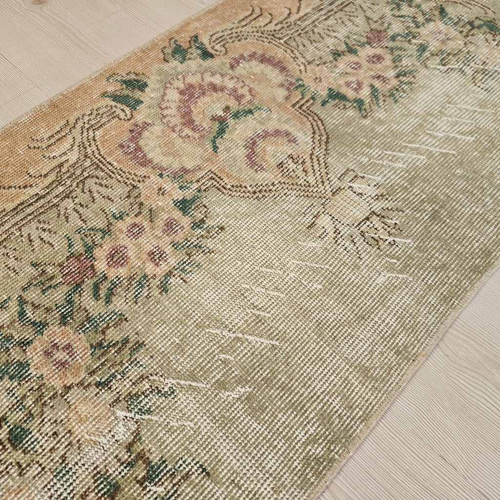 Vintage Turkish Runner Rug: Distressed Wool Aisle Rug (1'9" x 8'6")