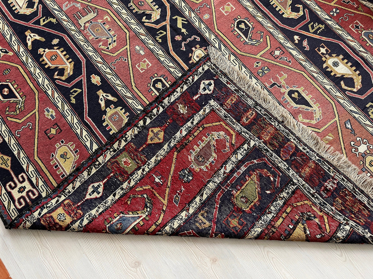 6x9 Vintage Soumak Rug: Hand-Knotted Wool Cecim, Tribal Design