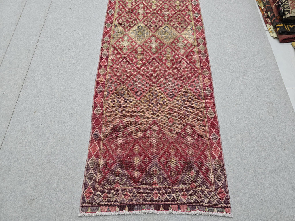 3x14 Vintage Oushak Runner Rug: Hand-Knotted Wool Turkish runner rug for Kitchen and Stairs - Long Hallway runner (2.75x14.4 ft)