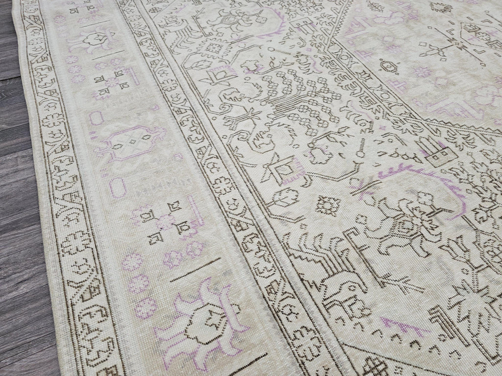 Faded Oushak Wool Area Rug: 9x12 Light Pink Beige Turkish Rug