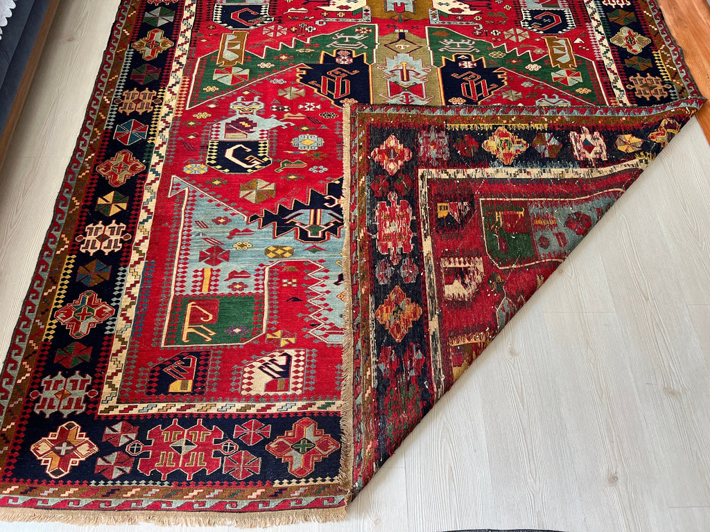 7x10 ft Antique Soumak Rug: Hand-Knotted Tribal Wool Rug