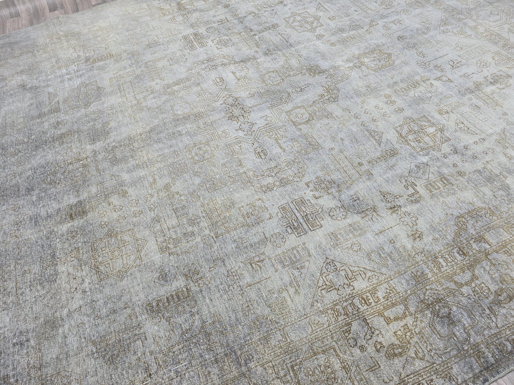 Hand-Knotted Wool Turkish Oushak Rug: 10x12 Overdyed Gray