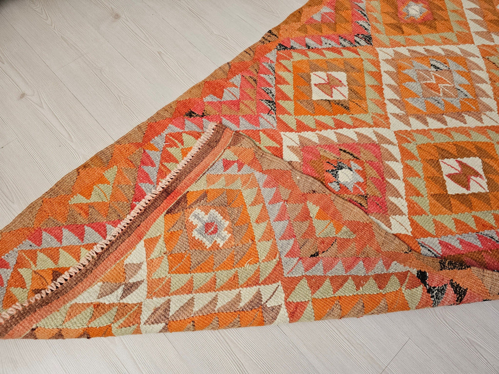3x9 Turkish Runner: Hand Knotted Wool Oushak Runner Rug - Pastel Color Muted Runner rug - Geometric Coastal Decor (3x9 ft)