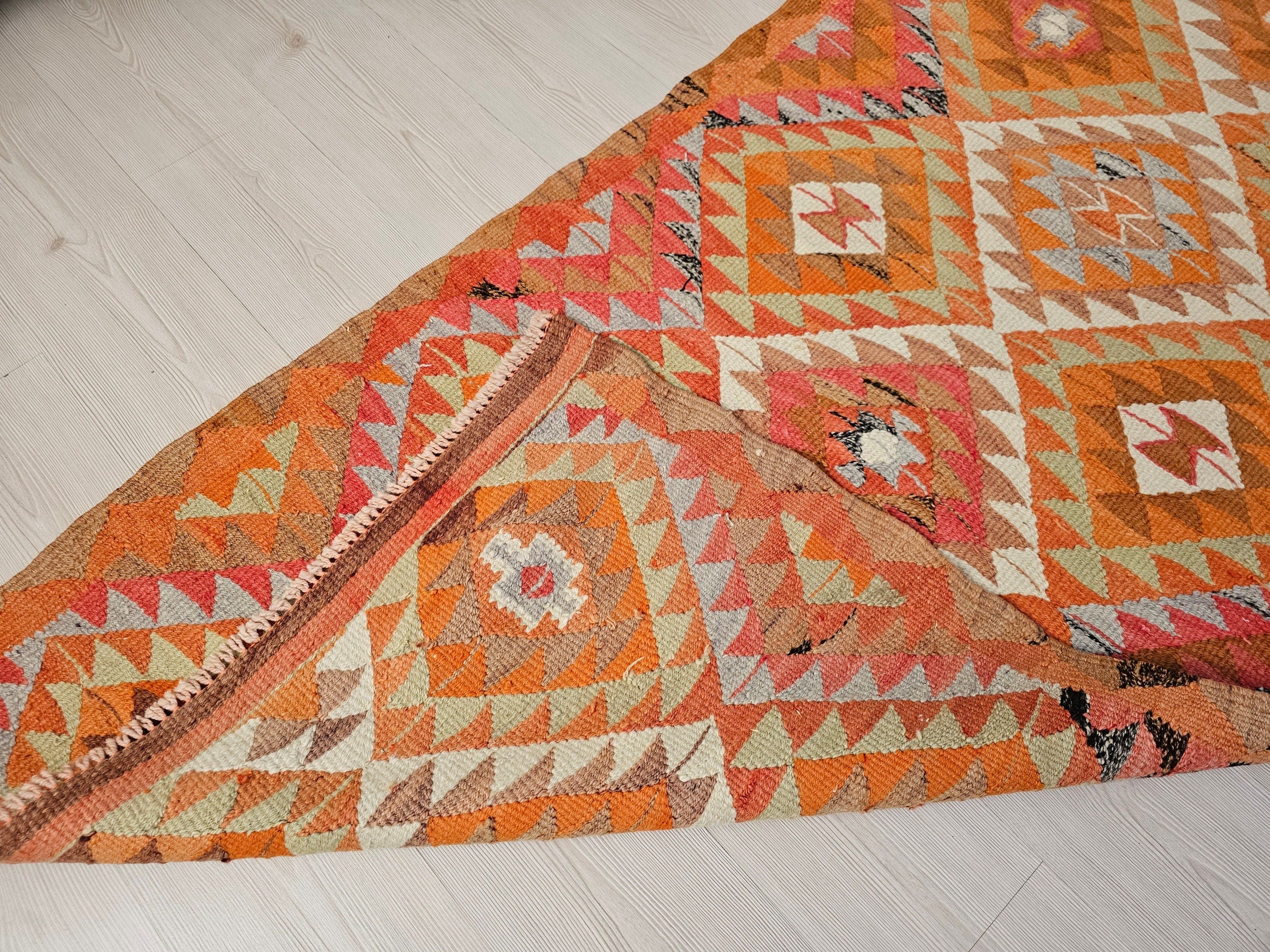 3x9 Turkish Runner: Hand Knotted Wool Oushak Runner Rug - Pastel Color Muted Runner rug - Geometric Coastal Decor (3x9 ft)