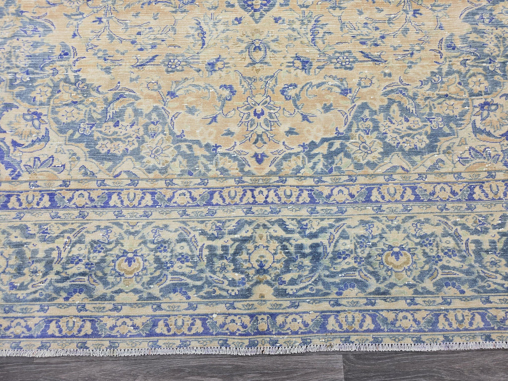 9x13 Hand Knotted Vintage Area Rug / Authentic Wool Oushak Rug for Livingroom and Bedroom/ Beige Blue Oriental Rug