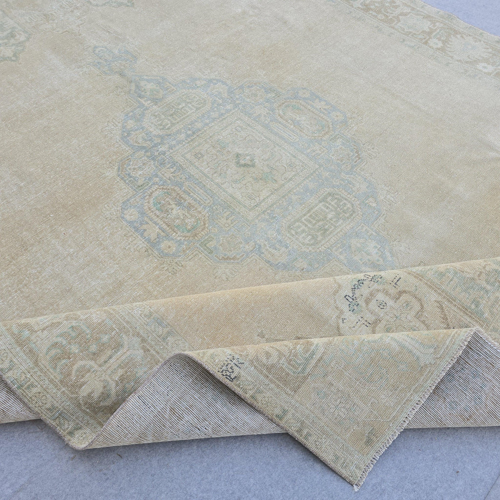 9x12 Turkish Rug Muted Blue Cream Beige Anatolian Area Rug Bedroom Scandinavian Decor
