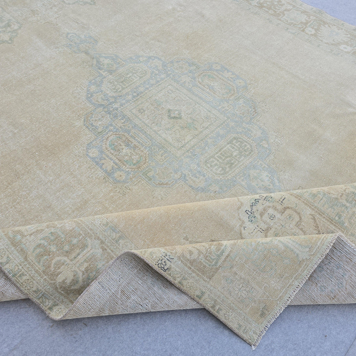9x12 Turkish Rug Muted Blue Cream Beige Anatolian Area Rug Bedroom Scandinavian Decor