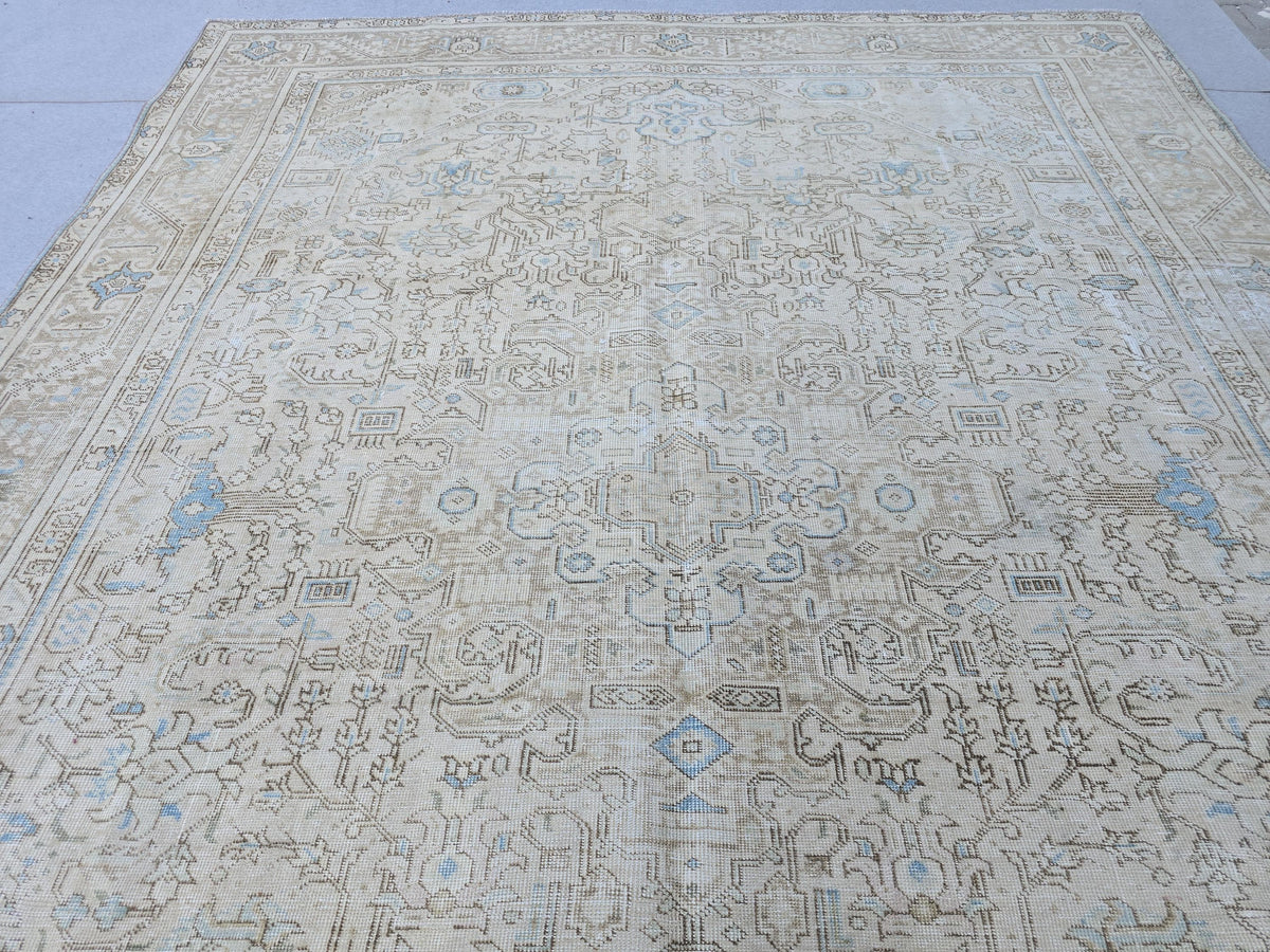 9x12 Antique Oushak Area Rug for Bedroom and Livingroom/ High Quality Turkish Rug Handmade/ Neutral Wool Area Rug/ Large Authentic Carpet