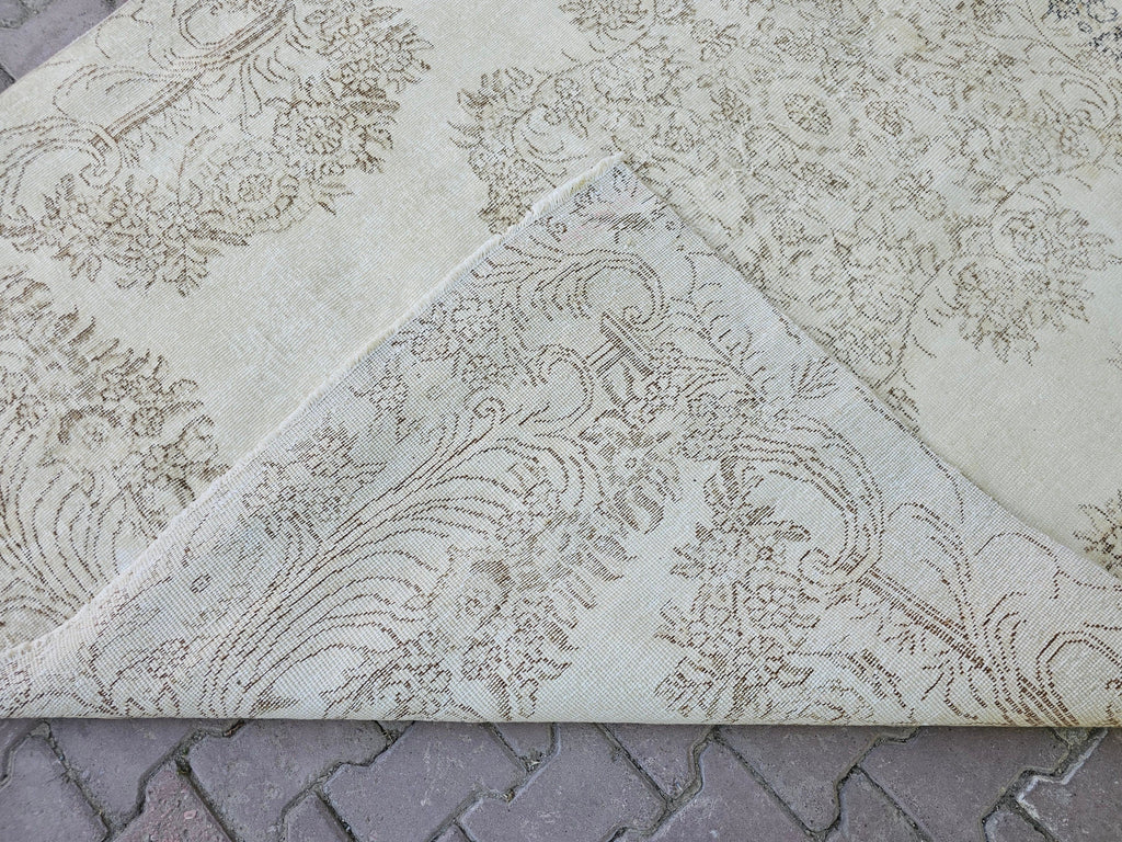 6x9 Vintage Turkish Oushak Rug: Cream Wool Area Rug