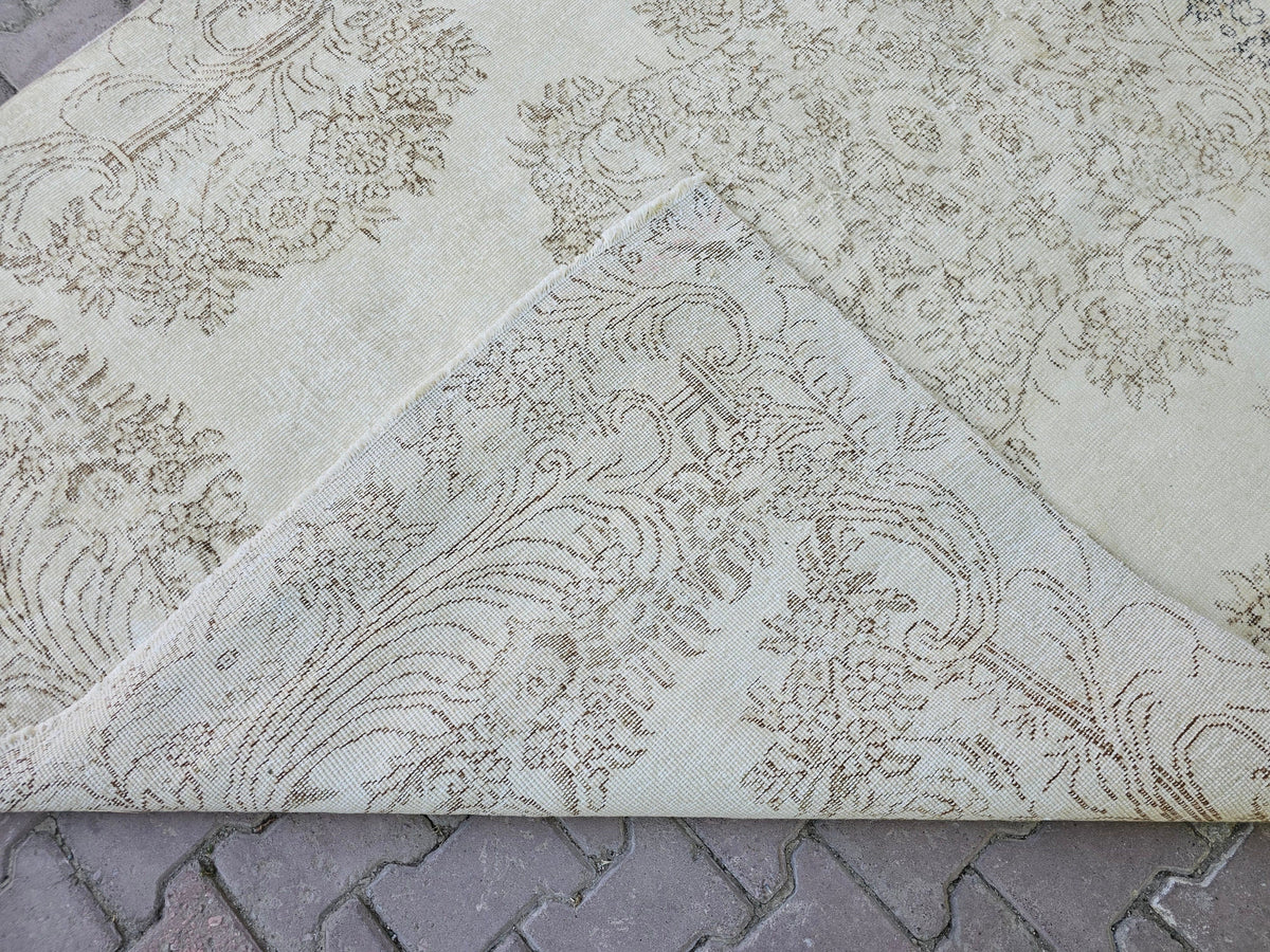 6x9 Vintage Turkish Oushak Rug: Cream Wool Area Rug
