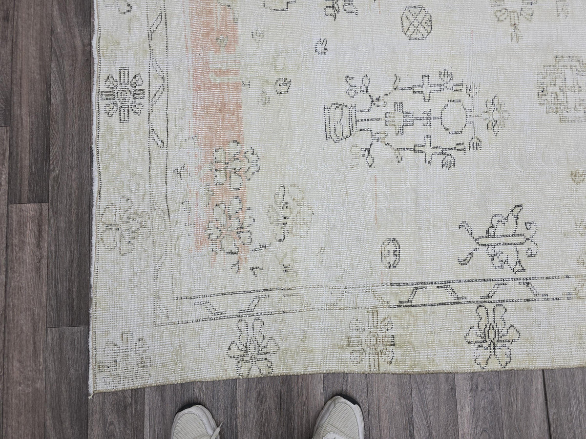 Vintage Oushak Rug 6x10 Feet Neutral Cream Beige Distressed Turkish Rug Living Room