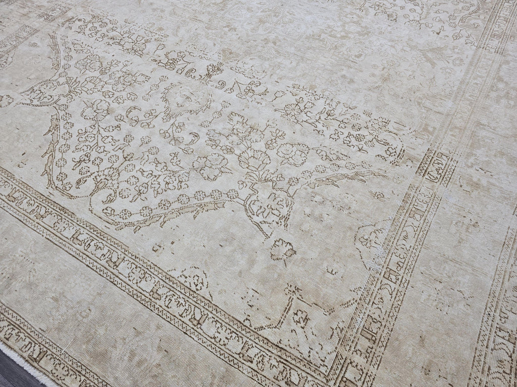 9x12 Vintage Turkish Rug Oushak | Beige Cream Large Area Carpet Handmade Wool Rug