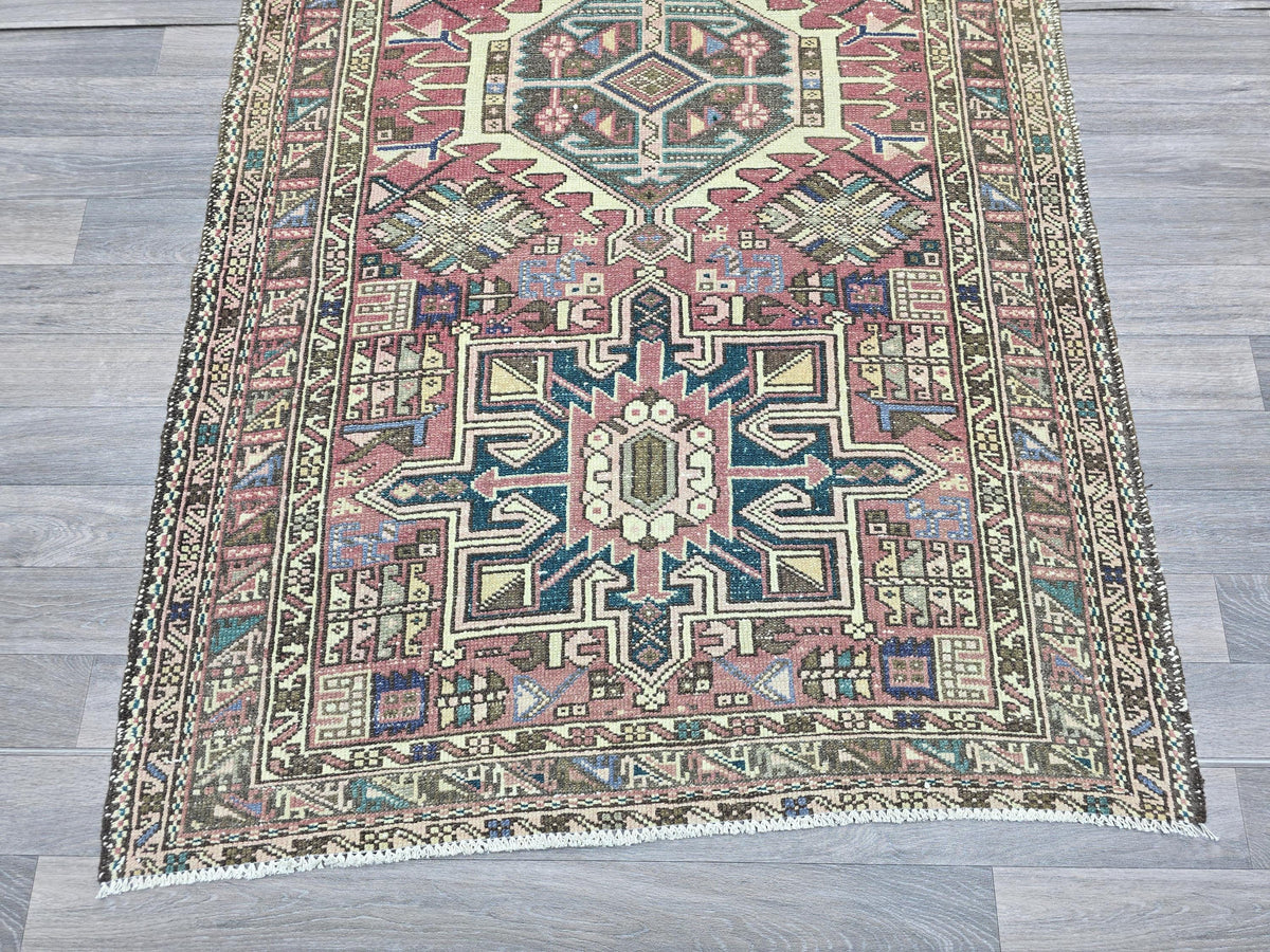 Vintage Oushak Wool Runner Rug: Hand-Knotted Turkish Hallway Carpet (3.85x12.10 ft)