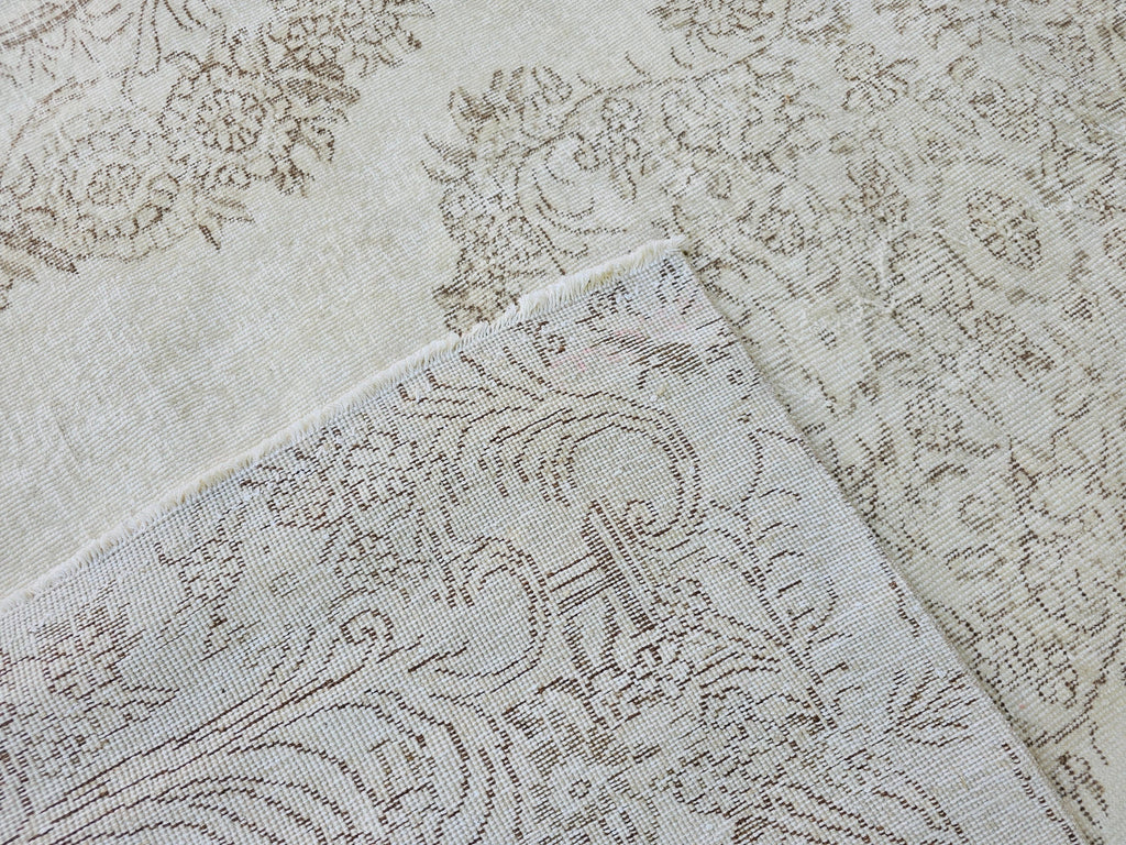 6x9 Vintage Turkish Oushak Rug: Cream Wool Area Rug