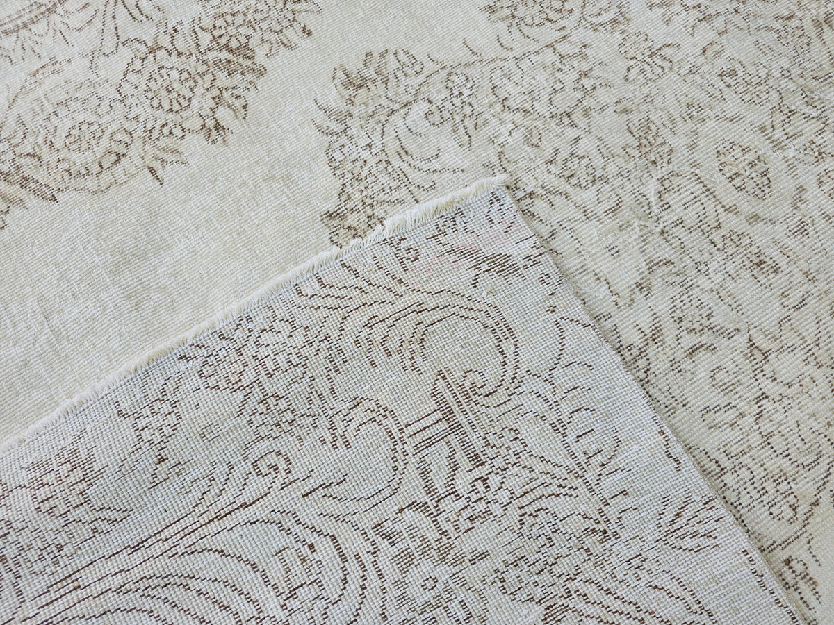 6x9 Vintage Turkish Oushak Rug: Cream Wool Area Rug