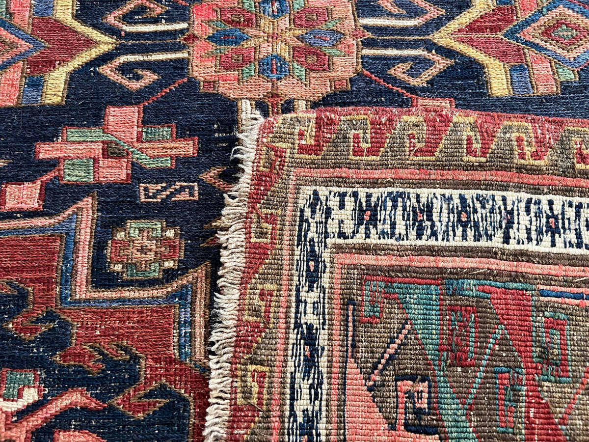 Antique Caucasian Soumak Rug: Hand-Knotted Wool, Tribal Design (5x6.35 ft)