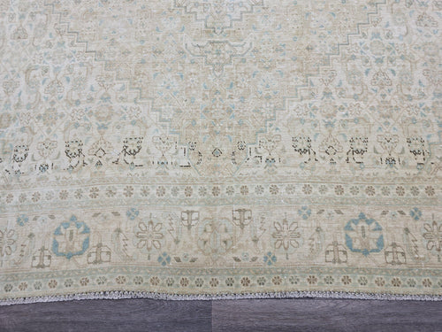 10x12 Muted Vintage Oushak Area  Rug Geometric Cream Beige Sage Green Brown