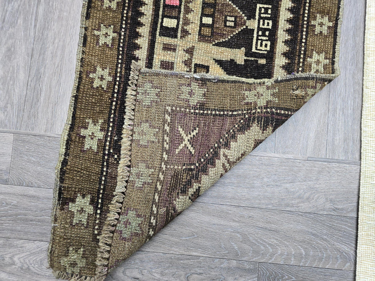 Hand Knotted Turkish Doormat and Bath mat Neutral Beige Brown - 20x41 inches