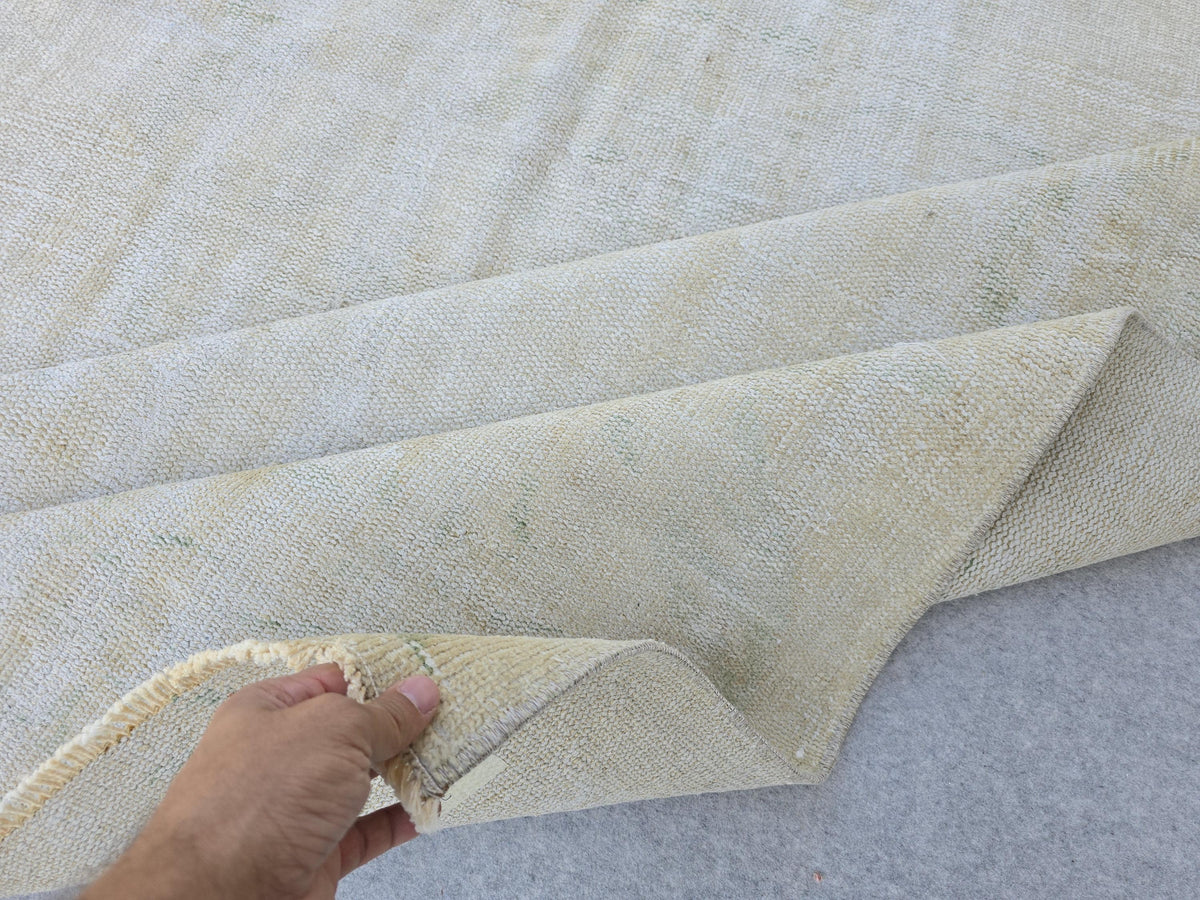 6x9 Neutral Vintage Turkish Oushak Rug: 6x9 Wool Bedroom Rug