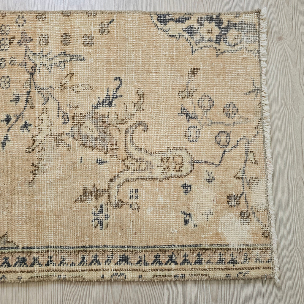 Faded Wool Turkish Runner Rug: Short Vintage Style (2x5)