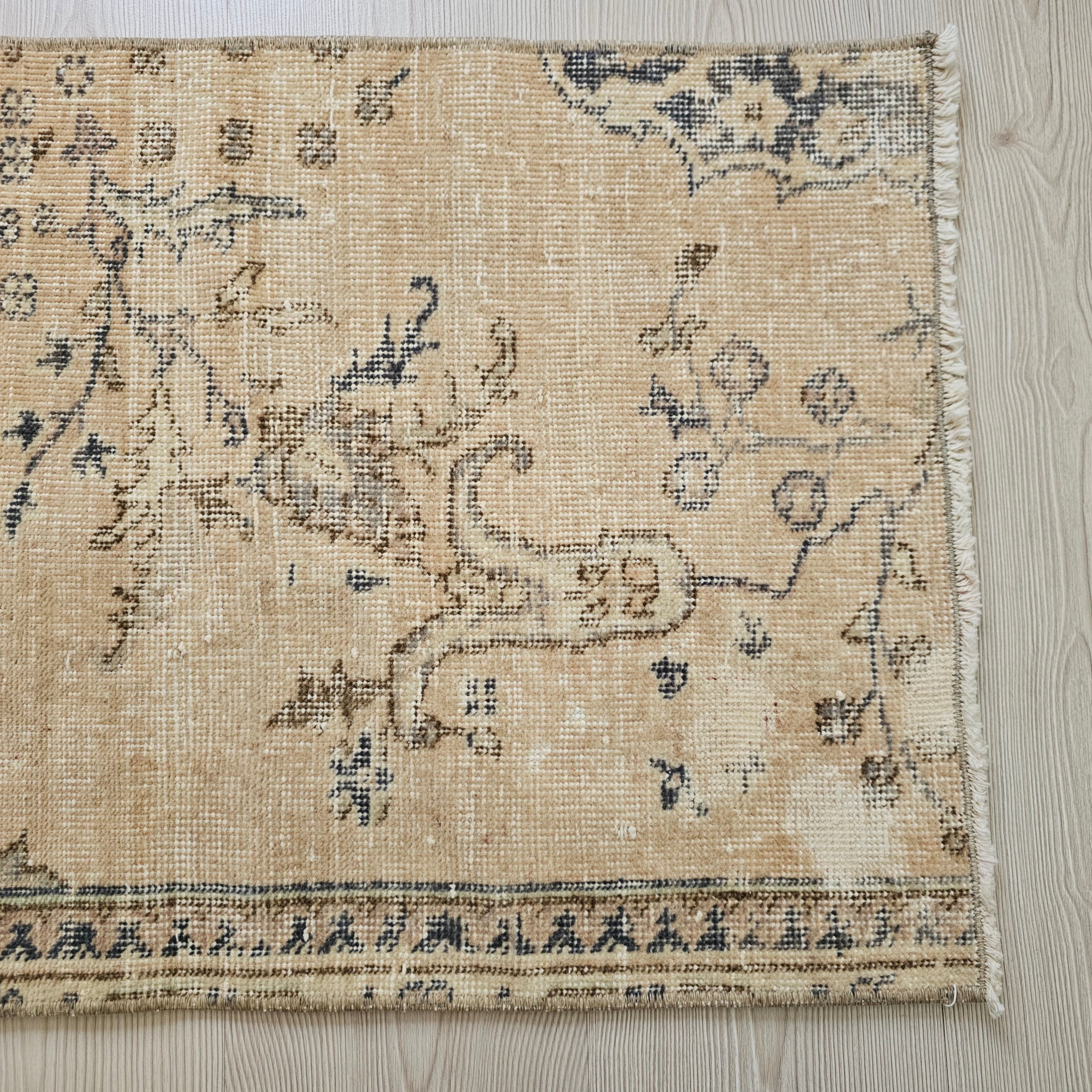 Faded Wool Turkish Runner Rug: Short Vintage Style (2x5)