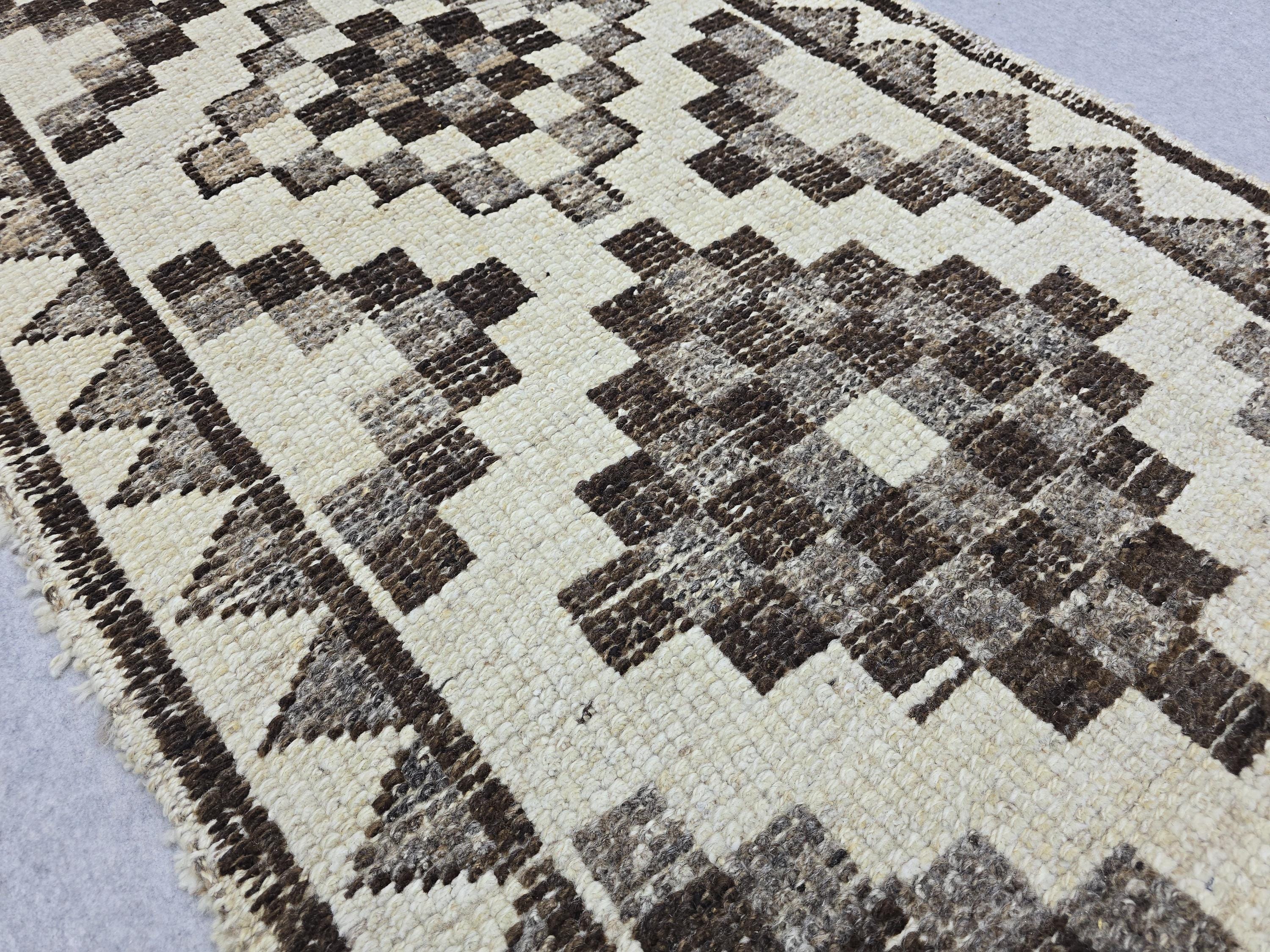 Vintage Rug Runner 3x11 | Neutral Cream Brown Tribal Hallway Carpet | Hand Knotted Wool Turkish Runner