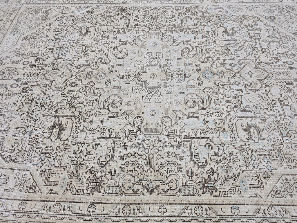 Handmade 8x11 Neutral Area Rug for Livingroom and Bedroom, Hand Knotted Turkish Oushak Rug