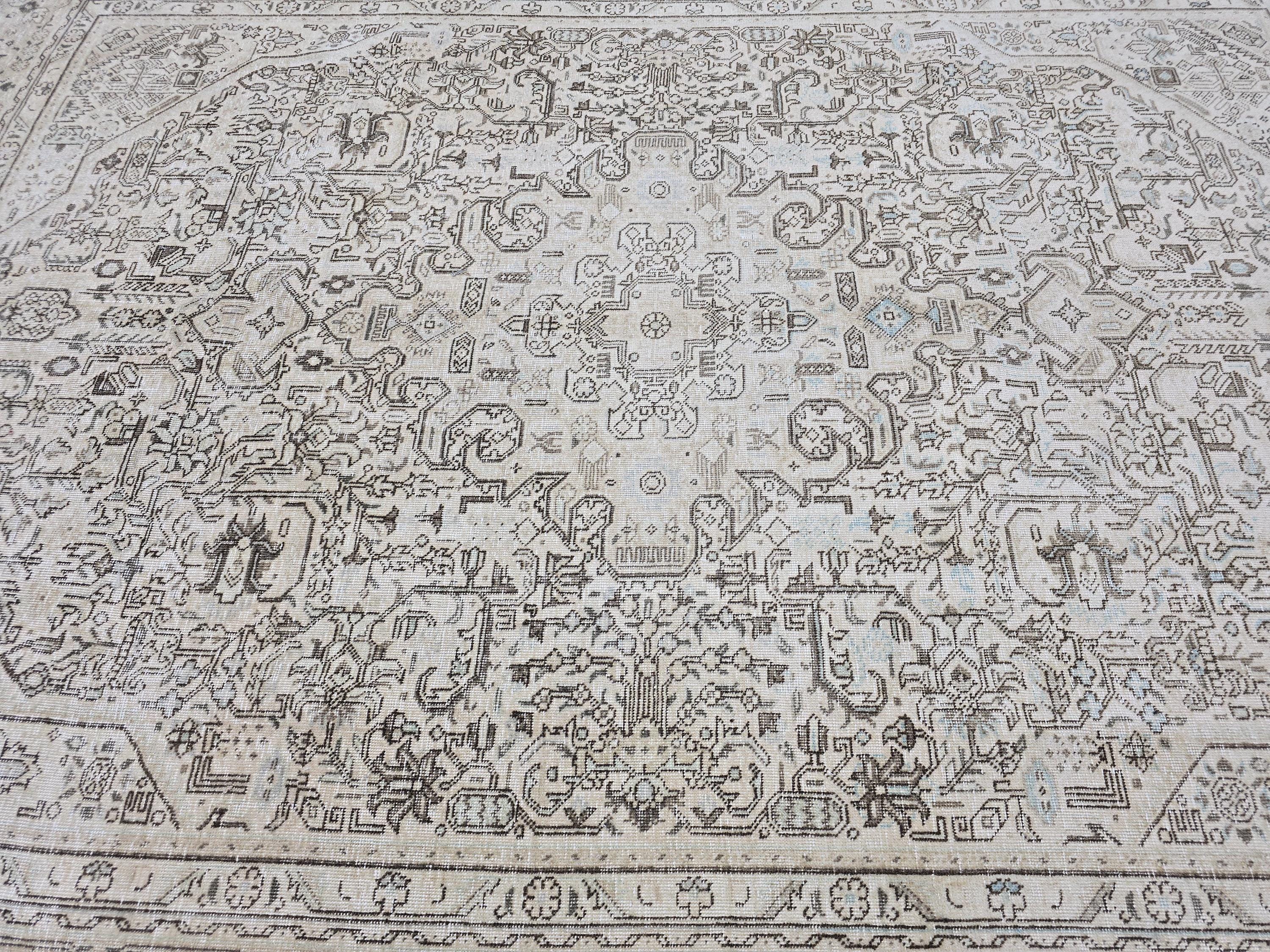 Handmade 8x11 Neutral Area Rug for Livingroom and Bedroom, Hand Knotted Turkish Oushak Rug