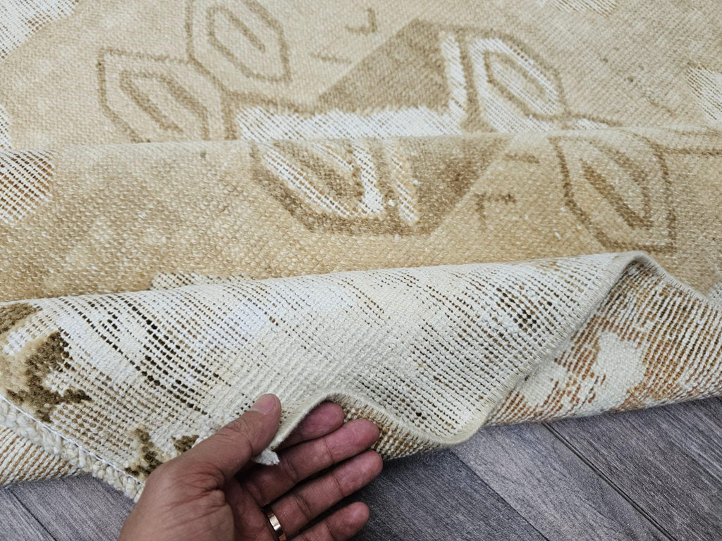 Hand Knotted Wool Oushak Runner: Neutral Turkish Hallway Rug (3x11)