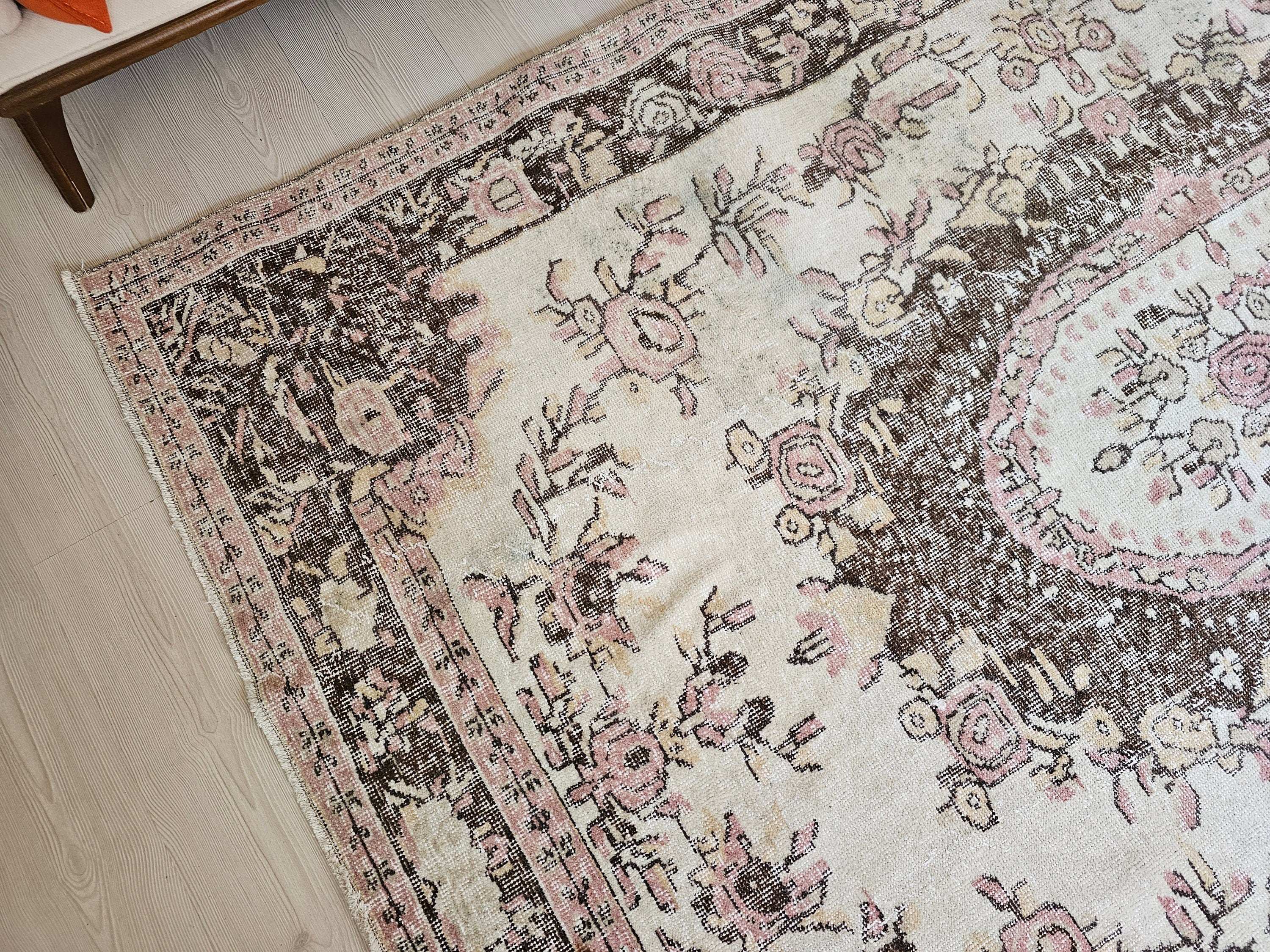 Handwoven Wool Oushak Rug: 6x9 Vintage Bohemian Area Rug