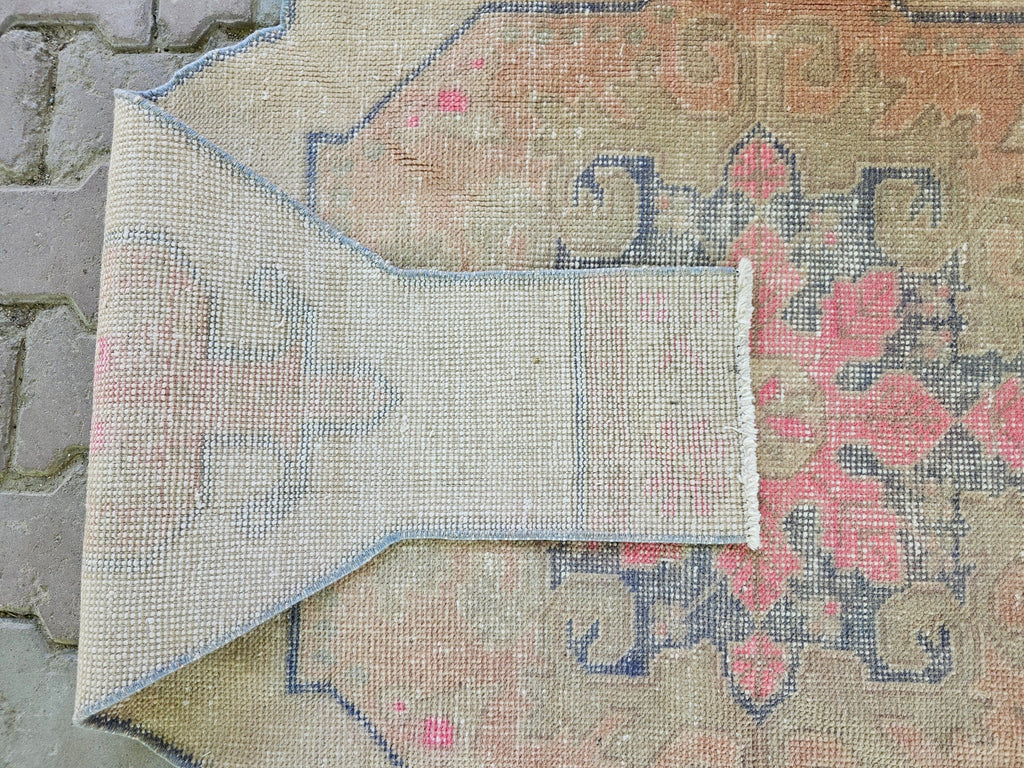 Vintage Geometric Turkish Rug: Hand-Knotted Wool Oushak Rug (3.3 x 7.5 ft)