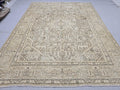 Handmade 8x11 Neutral Area Rug for Livingroom and Bedroom, Hand Knotted Turkish Oushak Rug