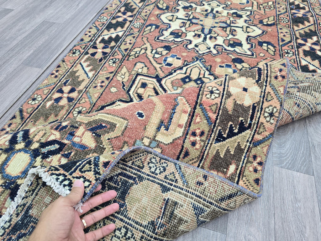 Antique Heriz Wool Runner: Hand-Knotted Pastel Hallway Rug (3.4' x 10.8')