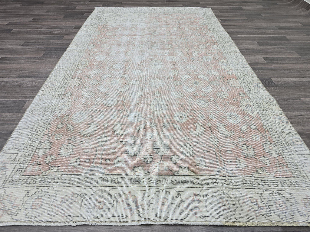 Vintage Turkish Oushak Rug: 4.5x8 Wool Handknotted Floral Carpet