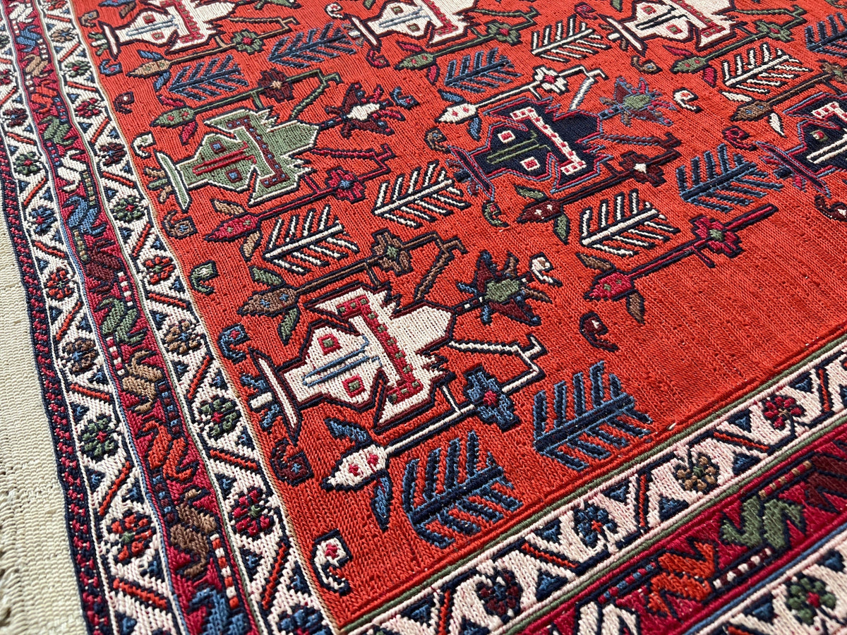 Antique Avşar Soumak Rug Runner: 3x9 Vintage Wool Hallway Rug