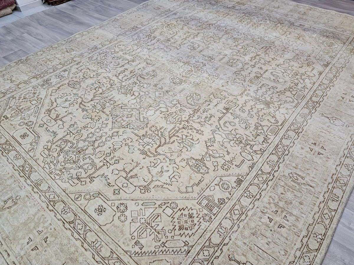 9x12 Wool Oushak Rug - Hand Knotted Wool Turkish Rug - Oversized Vintage Neutral Carpet - Beige Brown Area Rug for Livingroom