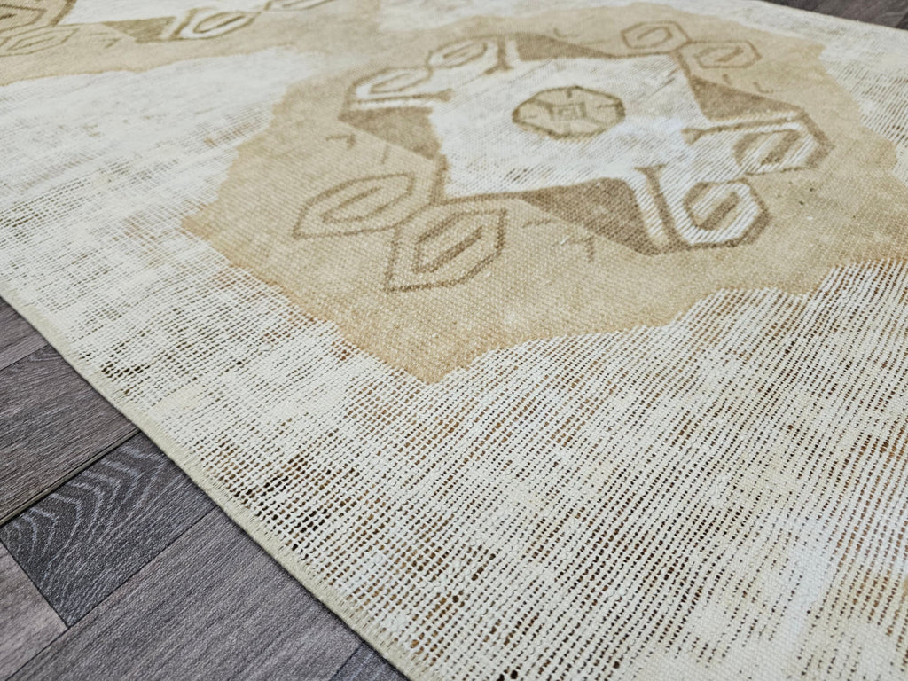 Hand Knotted Wool Oushak Runner: Neutral Turkish Hallway Rug (3x11)