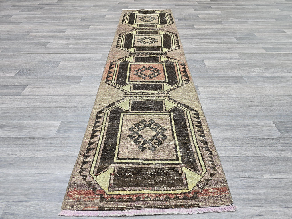 Vintage Turkish Runner Rug 2x7: Handwoven Boho Hallway Rug