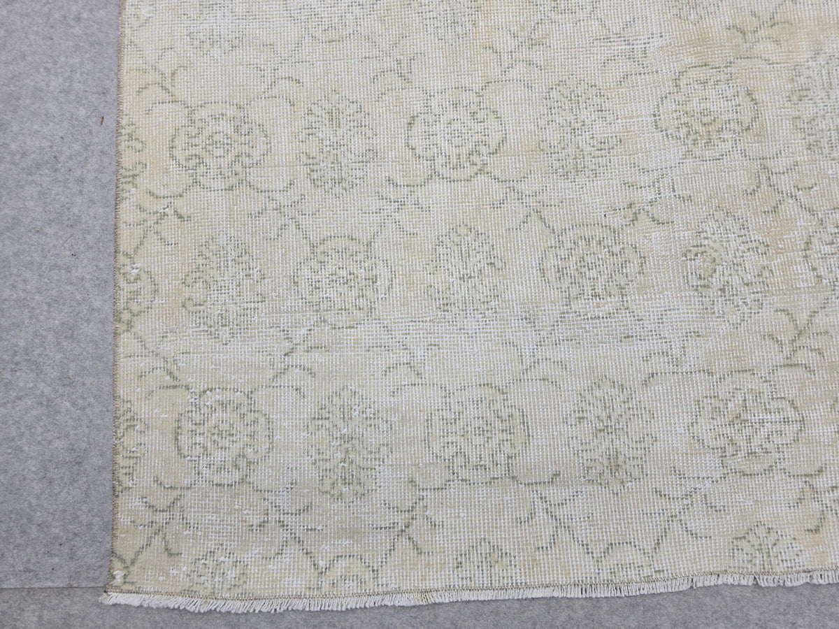 Vintage Turkish Rug 7x10, Hand-Knotted Wool, Borderless Floral Carpet, Muted Rose, Minimalist Decor