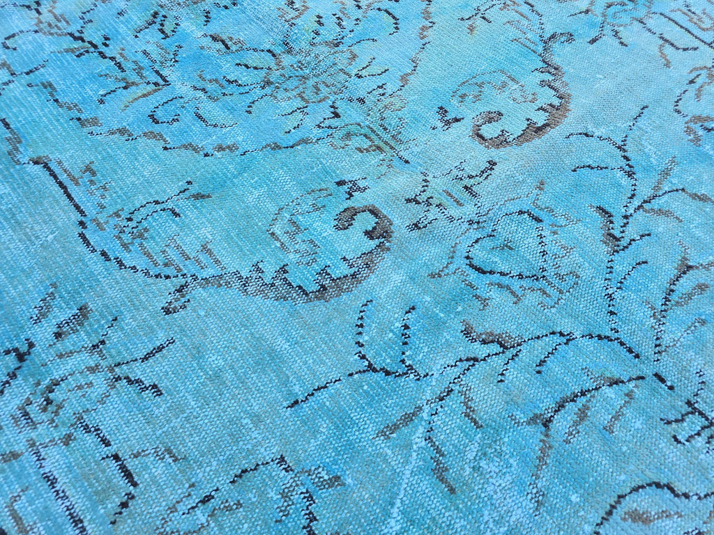 Vintage Overdyed Turquoise Turkish Rug - 6x9.6 ft Handknotted