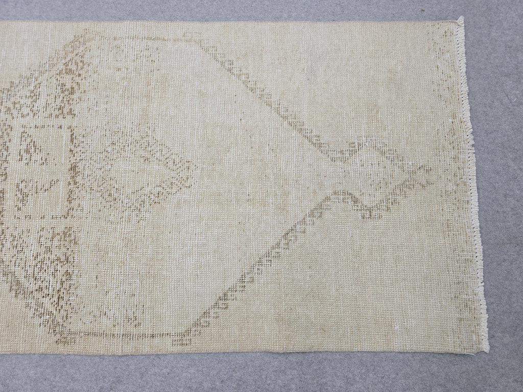 3x12 Turkish Runner - Vintage Oushak Runner Rug: 3x12.25 ft, Neutral Wool Carpet runner Rug