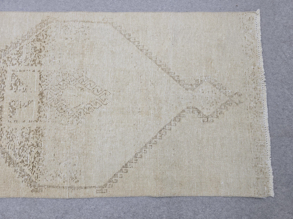3x12 Turkish Runner - Vintage Oushak Runner Rug: 3x12.25 ft, Neutral Wool Carpet runner Rug