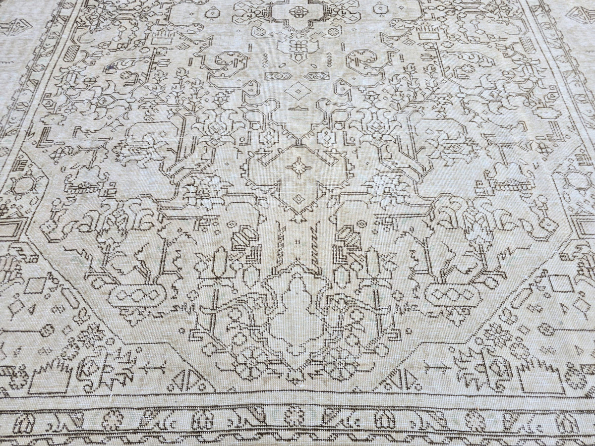 Oushak Rug 8x11, Antique Turkish Carpet, Ivory Brown Wool Rug, Hand Knotted Floral Area Rug, Neutral Dining Room Rug, Boho Decor Rug,