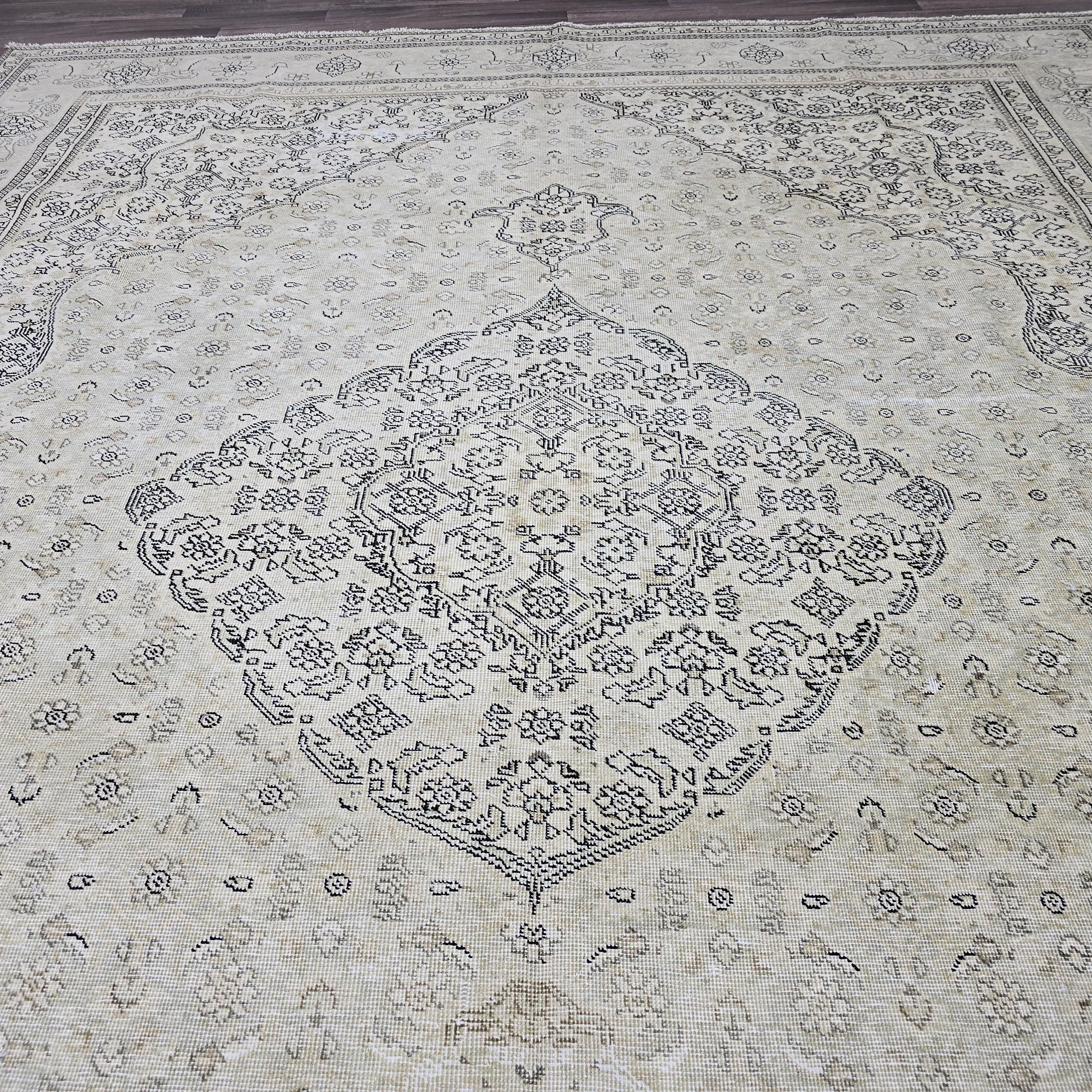 Oushak Wool Rug 10x12, Distressed Turkish Area Rug, Hand Knotted High Quality Neutral Area Rug, Rug for Livingroom and Bedroom