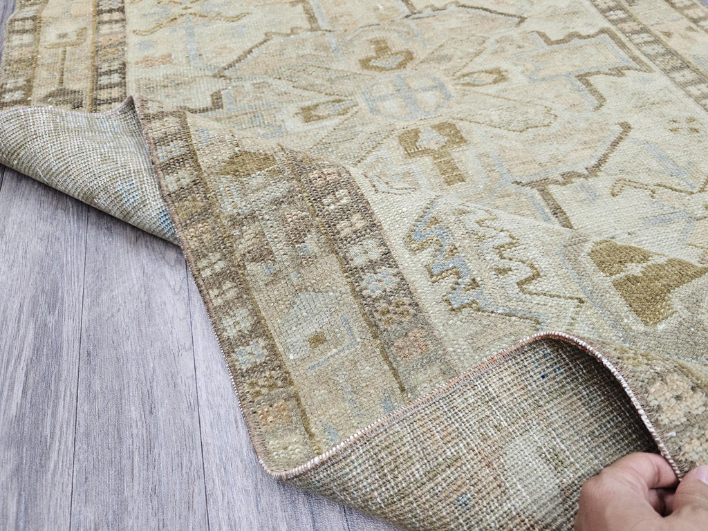 Vintage Geometric Runner Rug – 3.5x9.75 ft Distressed Hallway Carpet in Earthy Tones