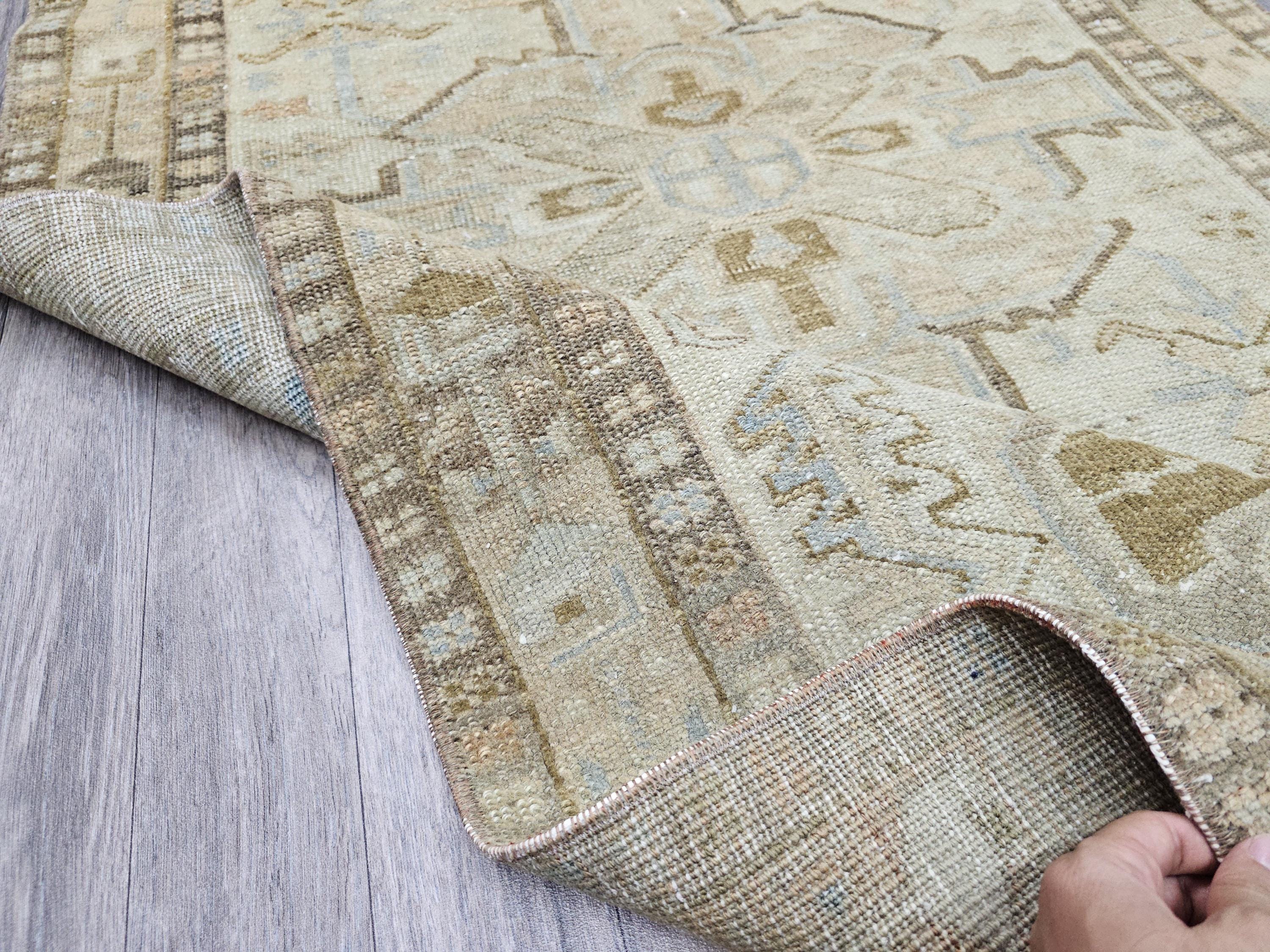 Vintage Geometric Runner Rug – 3.5x9.75 ft Distressed Hallway Carpet in Earthy Tones