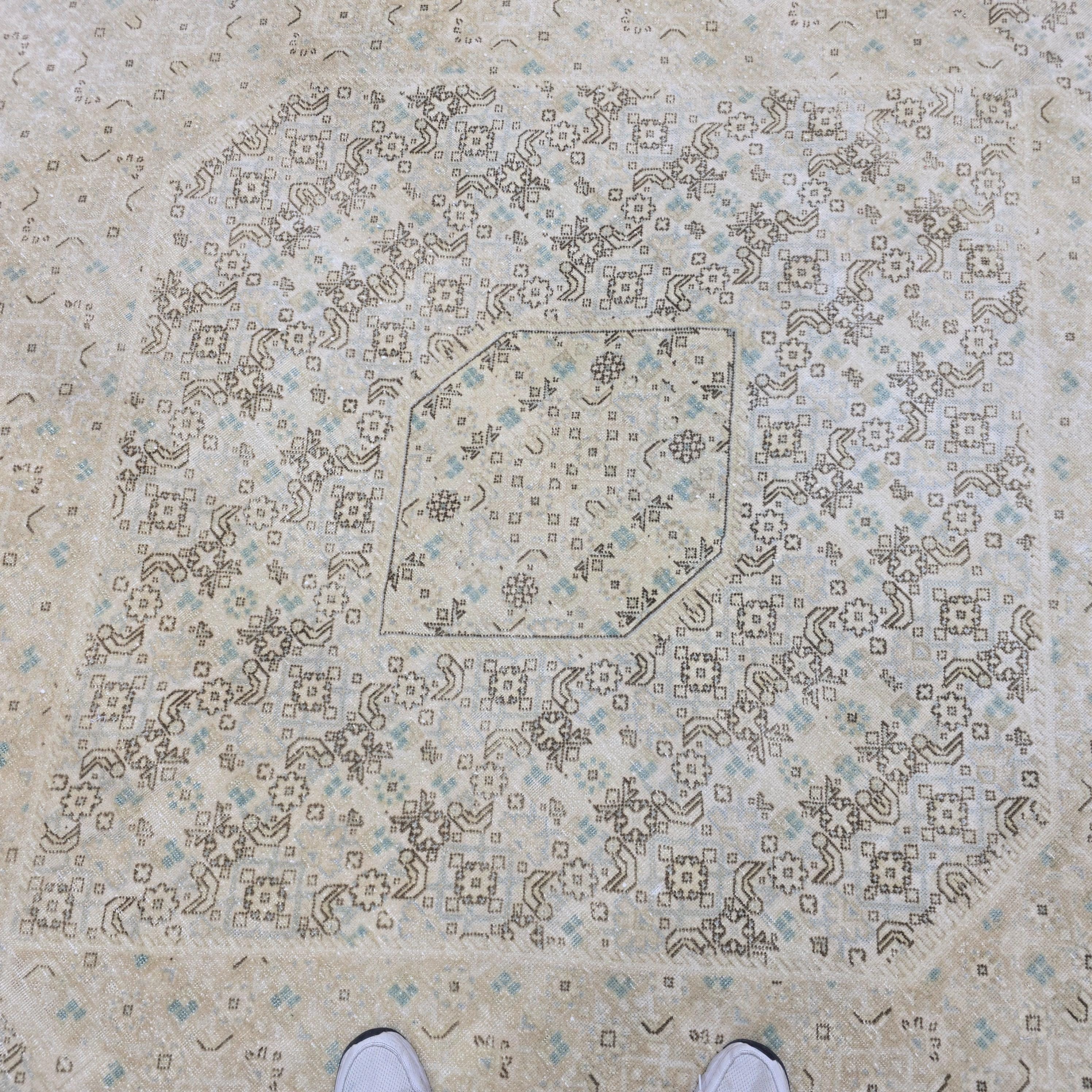 Oversize Neutral Oushak Rug: Hand-Knotted Wool Vintage Carpet (9.70x12.50 ft)