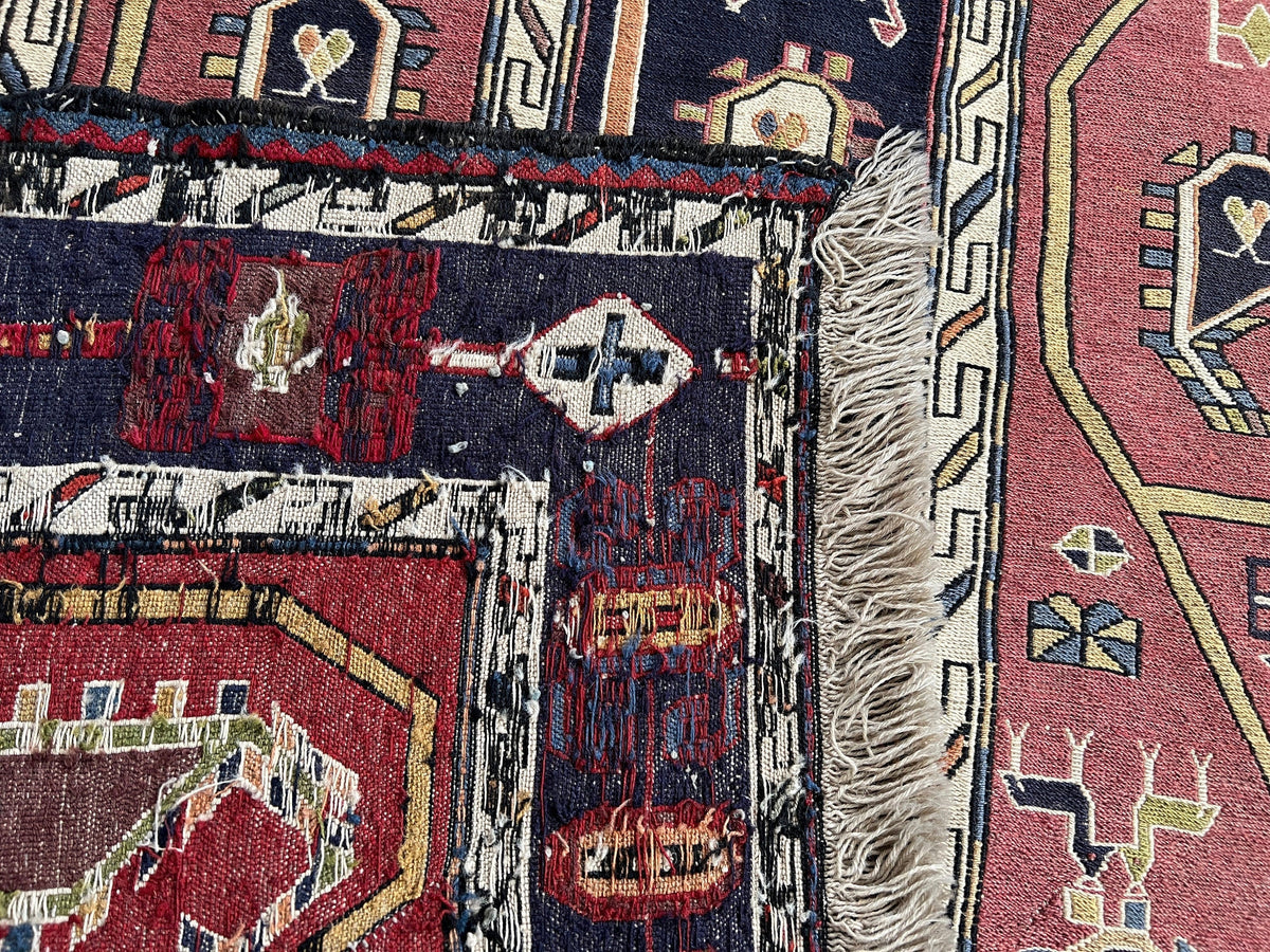 6x9 Vintage Soumak Rug: Hand-Knotted Wool Cecim, Tribal Design